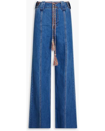 Zimmermann Embroidered High-rise Wide-leg Jeans - Blue