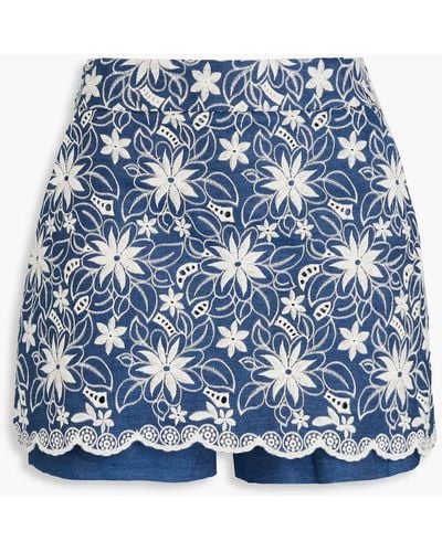 Maje Broderie Anglaise Cotton-blend Shorts - Blue
