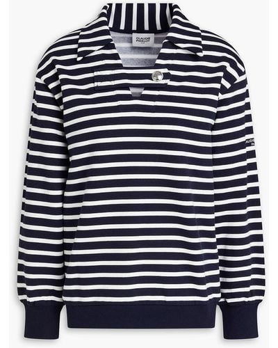 Claudie Pierlot Two-tone Striped Cotton-blend Fleece Sweatshirt - Blue