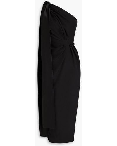Rhea Costa One-shoulder Pleated Crepe Gown - Black