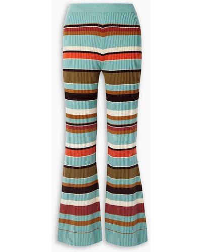 Ulla Johnson Rochelle Striped Ribbed Wool And Cashmere-blend Flared Trousers - Blue