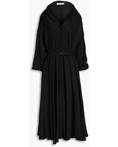 Palmer//Harding Belted Satin-twill Midi Shirt Dress - Black