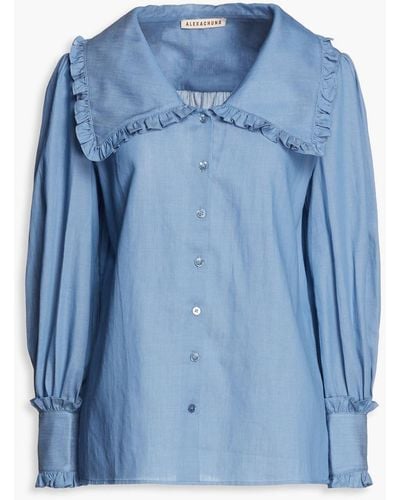ALEXACHUNG Ruffled Cotton-chambray Shirt - Blue