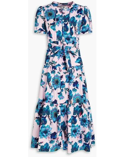 Diane von Furstenberg Frankie Tiered Floral-print Stretch-cotton Poplin Midi Dress - Blue
