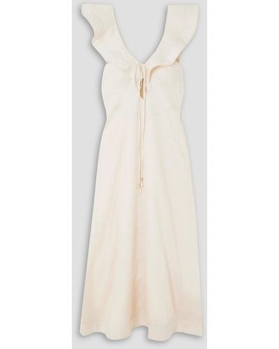 Zimmermann Halcyon Cutout Ruffled Shell-embellished Linen Midi Dress - White