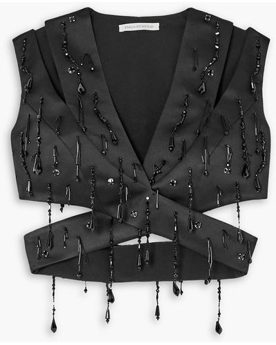 Emilia Wickstead Tara Cropped Cutout Embellished Duchesse-satin Top - Black