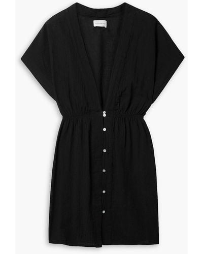 Honorine Beatriz Shirred Cotton-gauze Mini Dress - Black