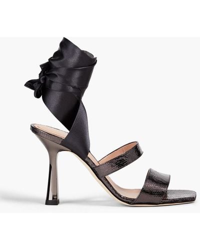 Alberta Ferretti Metallic Lizard-effect Leather And Satin Sandals - Black