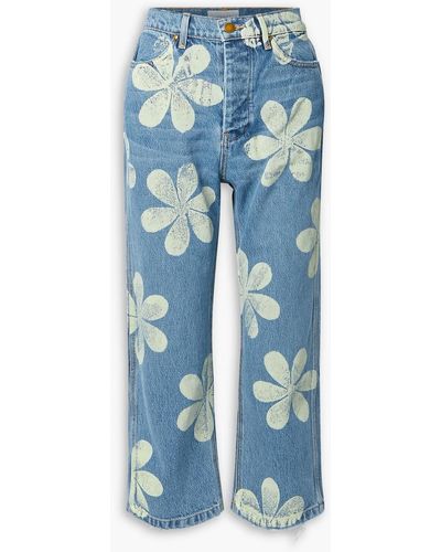 The Great The Hero Printed Cropped Mid-rise Straight-leg Jeans - Blue