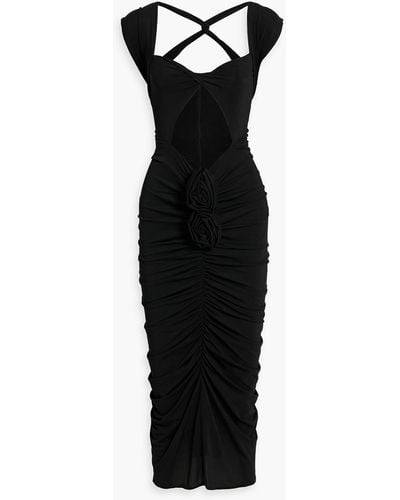 Magda Butrym Floral-appliquéd Cutout Stretch-cupro Jersey Midi Dress - Black