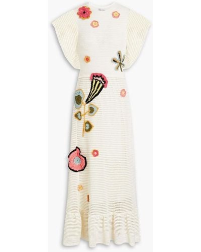 RED Valentino Floral-appliquéd Crochet-knit Cotton Midi Dress - White