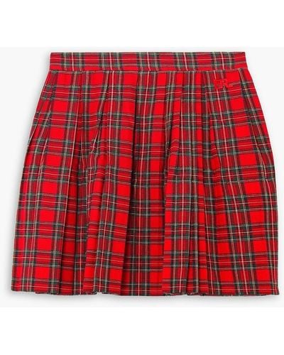 ERL Pleated Plaid Cotton Mini Skirt - Red