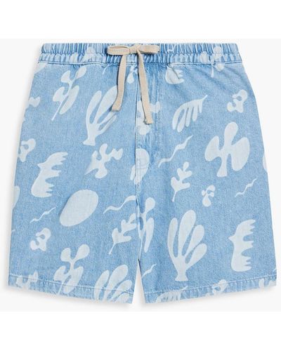 FRAME Printed Denim Drawstring Shorts - Blue
