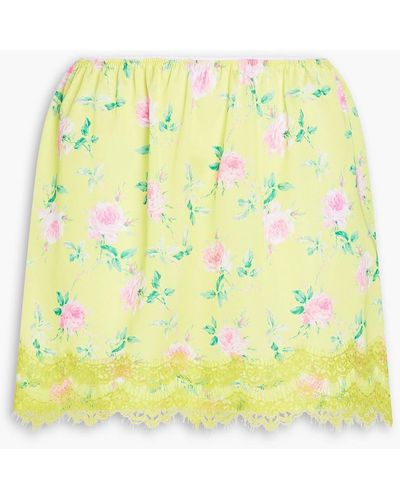 MSGM Lace-trimmed Floral-print Crepe De Chine Mini Skirt - Yellow