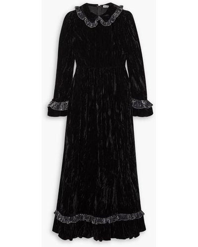 BATSHEVA Ruth Ruffled Crushed-velvet Maxi Dress - Black