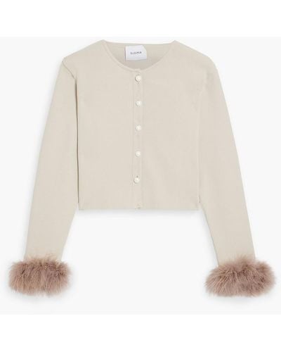 Sleeper Cropped Feather-embellished Knitted Cardigan - Natural