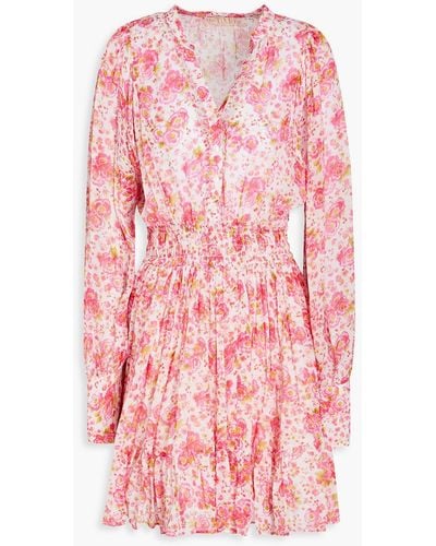 byTiMo Shirred Floral-print Crepe Mini Dress - Pink