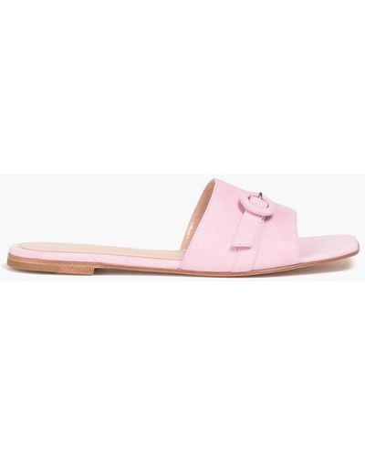 Gianvito Rossi Buckled Suede Slides - Pink