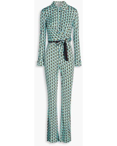 Diane von Furstenberg Michele Printed Jersey Wide-leg Jumpsuit - Green
