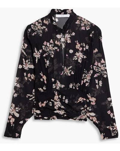 IRO Ileynia geraffte bluse aus chiffon mit floralem print - Schwarz