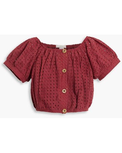 Eberjey Harper Cropped Broderie Anglaise Cotton Top - Red