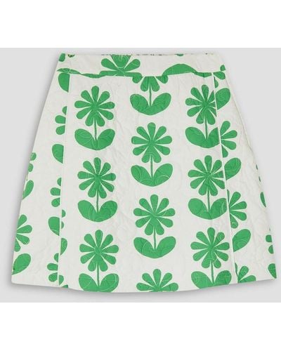 SINDISO KHUMALO Zaza Quilted Floral-print Cotton Mini Skirt - Green