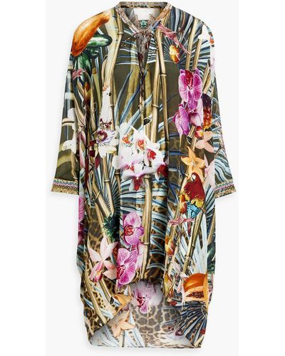 Camilla Crystal-embellished Printed Silk-chiffon Kaftan - White