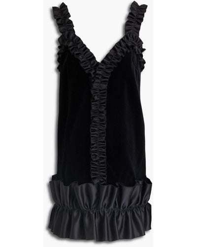 Christopher Kane Satin-paneled Cotton And Modal-blend Velvet Mini Dress - Black