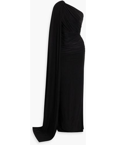 Rhea Costa One-shoulder Draped Jersey Gown - Black