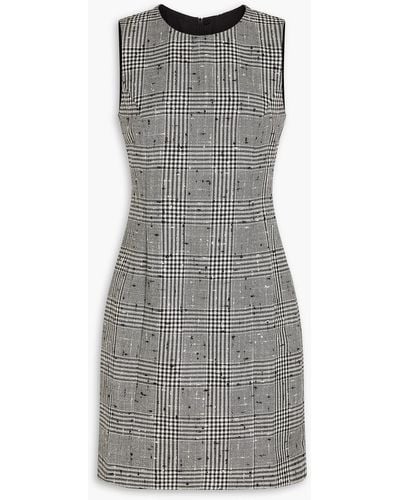 TOVE Prince Of Wales Checked Wool-blend Mini Dress - Grey