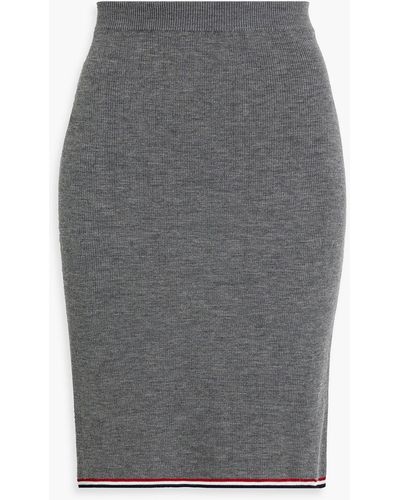 Thom Browne Ribbed Wool-blend Pencil Skirt - Gray