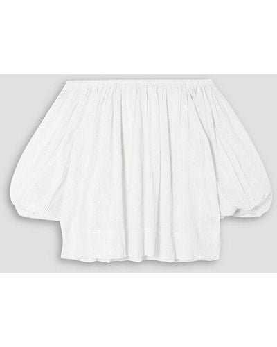Suzie Kondi Rhea Off-the-shoulder Striped Metallic Cotton-blend Gauze Top - White