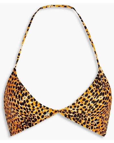 Ganni Twist-front Leopard-print Triangle Bikini Top - Metallic