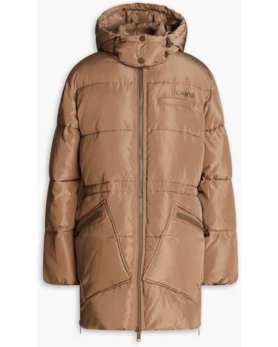 Ganni Quilted Shell Hooded Parka - Brown
