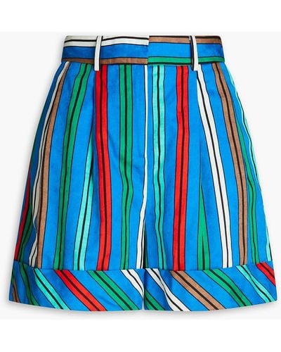 Diane von Furstenberg Striped Cotton And Linen-blend Shorts - Blue