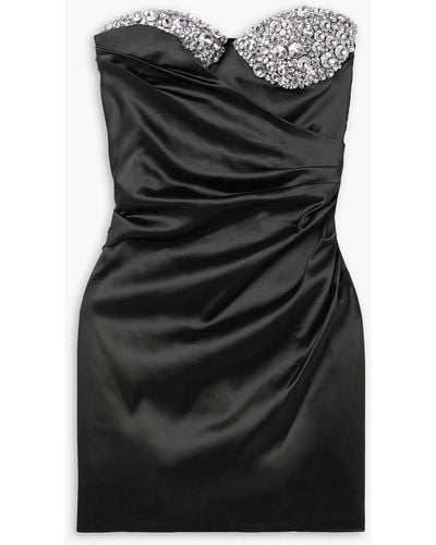Area Strapless Crystal-embellished Draped Satin Mini Dress - Black