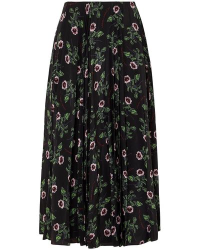 Valentino Garavani Pleated Floral-print Silk-chiffon Midi Skirt - Black