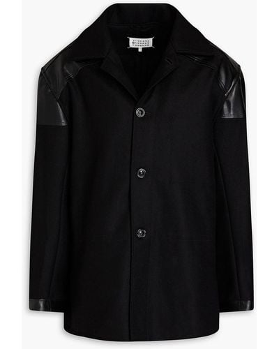 Maison Margiela Faux Leather-paneled Wool-blend Felt Jacket - Black