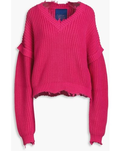 Simon Miller Deox Distressed Ribbed Cotton Jumper - Pink
