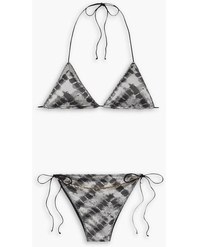 Oséree Safari Microkini Embellished Printed Triangle Bikini - Gray