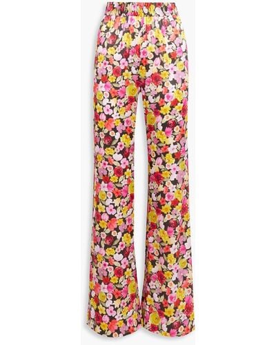 Ganni Floral-print Organic Silk-blend Satin Pajama Pants - Multicolor