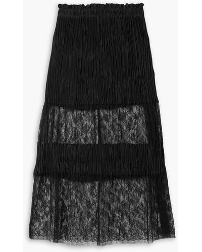 Jason Wu Lace-paneled Plissé Silk-satin Midi Skirt - Black