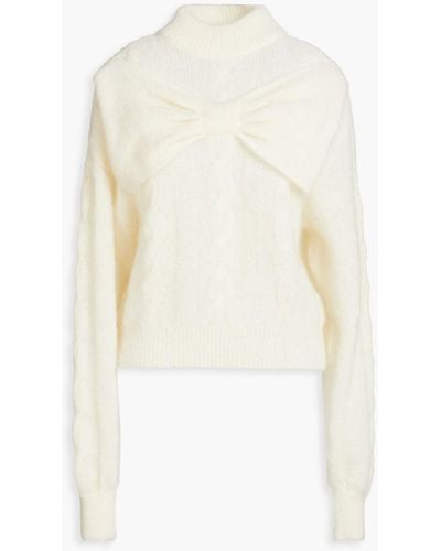 Hayley Menzies Winona Bow-embellished Cable-knit Wool-blend Turtleneck Jumper - White