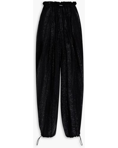 Petar Petrov Gael Metallic Striped Silk-blend Tapered Trousers - Black