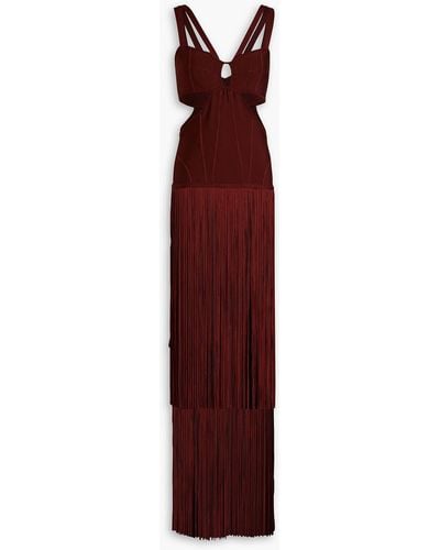 Hervé Léger Cutout Fringed Bandage Gown - Purple
