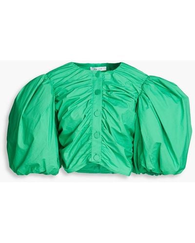 FRAME Cropped Ruched Cotton-poplin Top - Green