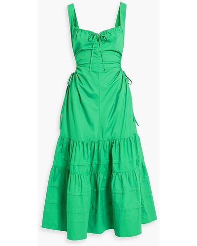 Nicholas Betty Tiered Cutout Cotton-poplin Midi Dress - Green
