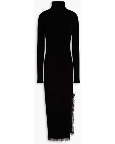 RED Valentino Lace-trimmed Ribbed-knit Turtleneck Midi Dress - Black