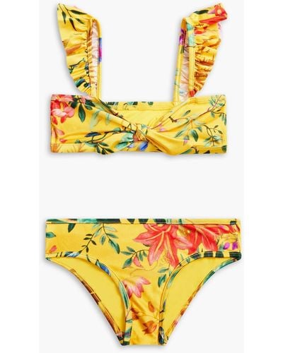 Zimmermann Kids tropicana bikini mit floralem print und rüschen - Gelb