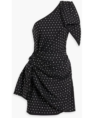 Ronny Kobo Brit One-shoulder Embellished Woven Mini Dress - Black